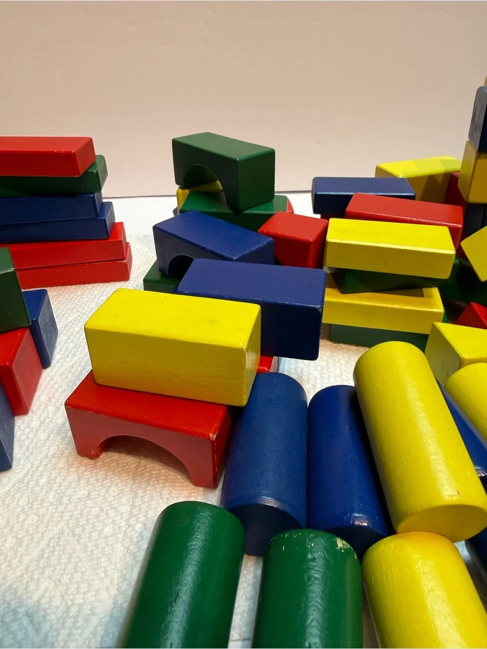 Set of over 100 Multi-Color Wooden Building Blocks